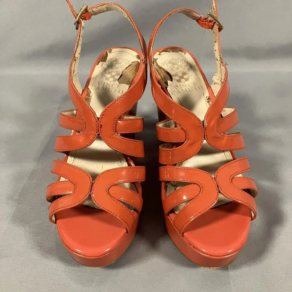 Vince Camuto Sandals Womens Size 5.5M Orange Strappy Wedge Platform‎ Heel